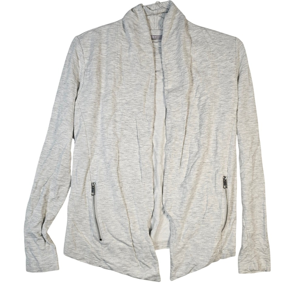 Tart Collections Gray Heathered Open Front Cardigan Shawl Collar Zip Pockets S